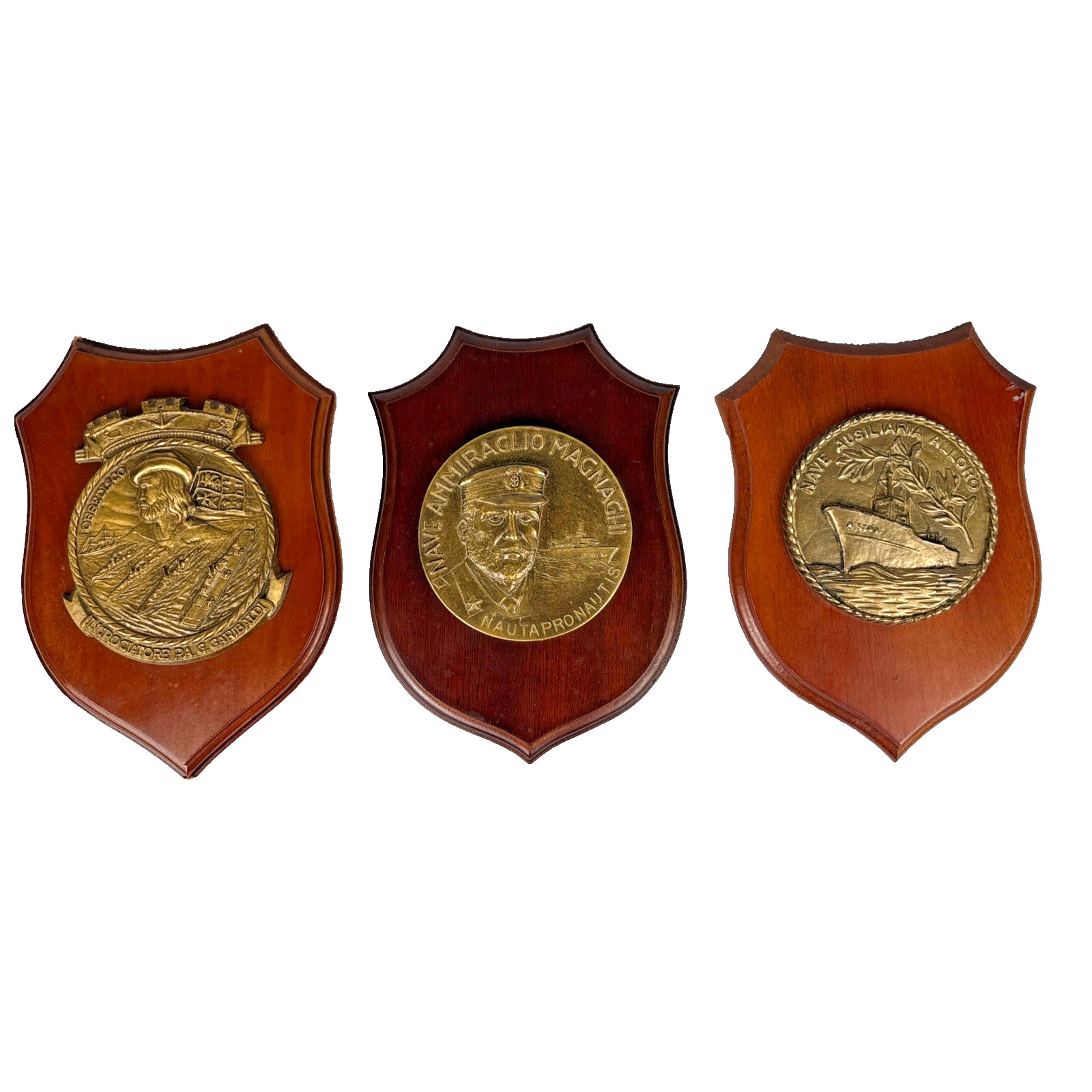 Italian Naval Military Bronze Plaques Garibaldi Magnaghi US-made Minesweeper