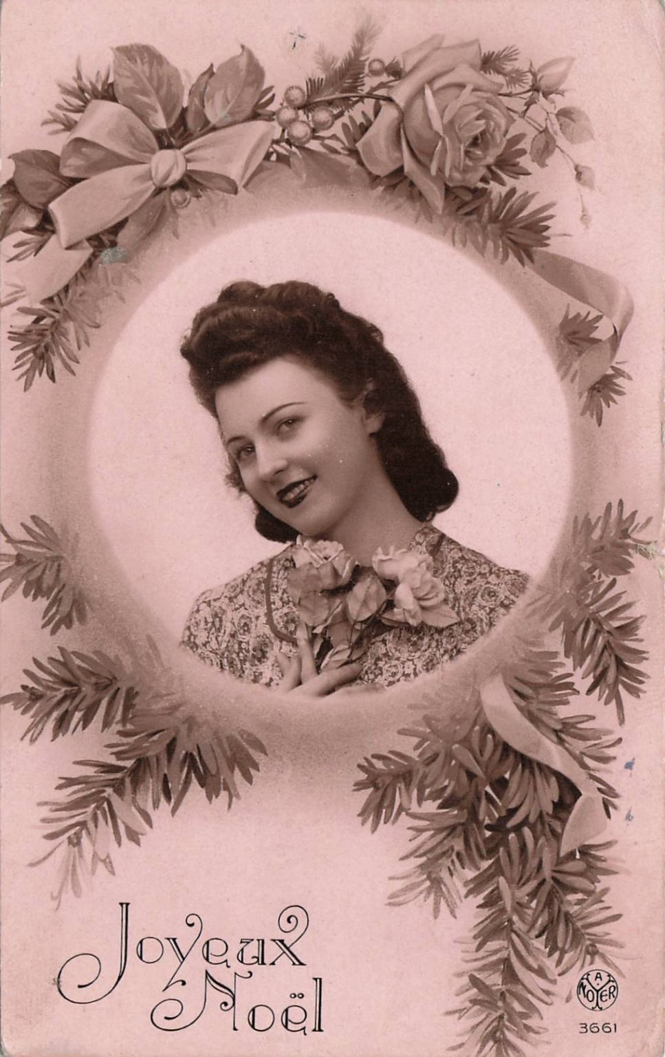 GI  1944 WWII Era French Christmas Postcard 