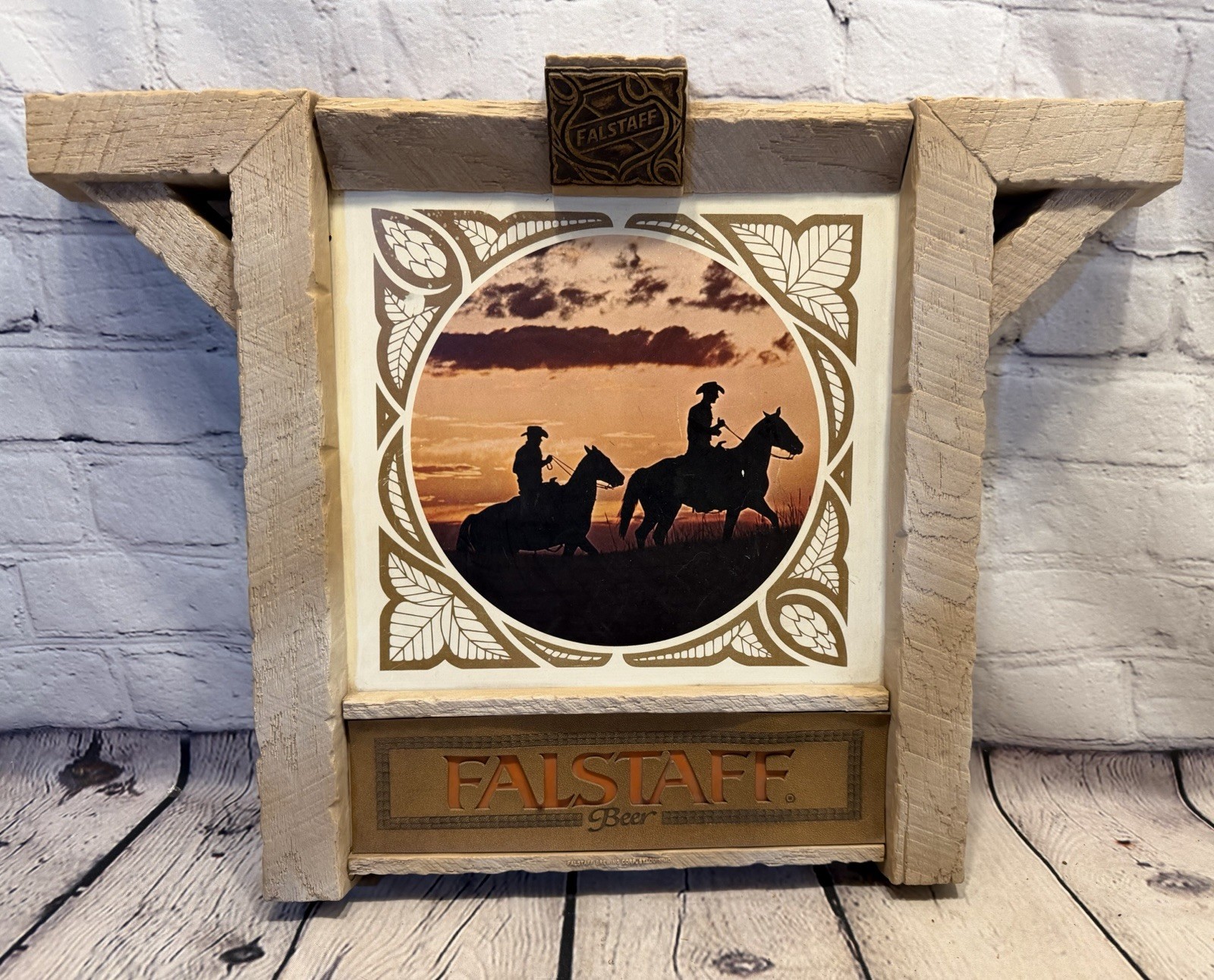 Vintage Falstaff Beer Sign Cowboy Horses Sunset St Louis MO