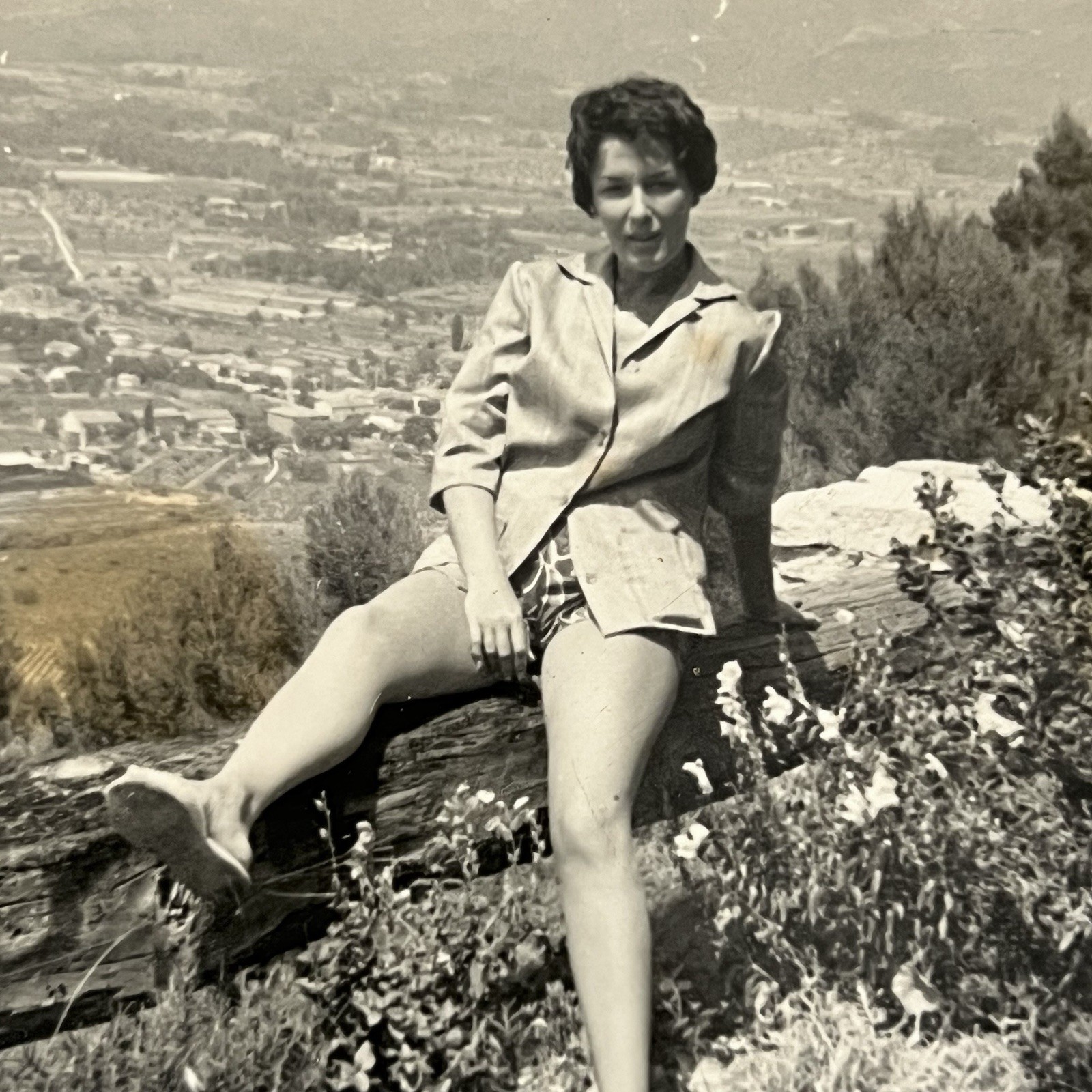 Vintage Snapshot Photograph Beautiful Young French Woman Long Legs Outside