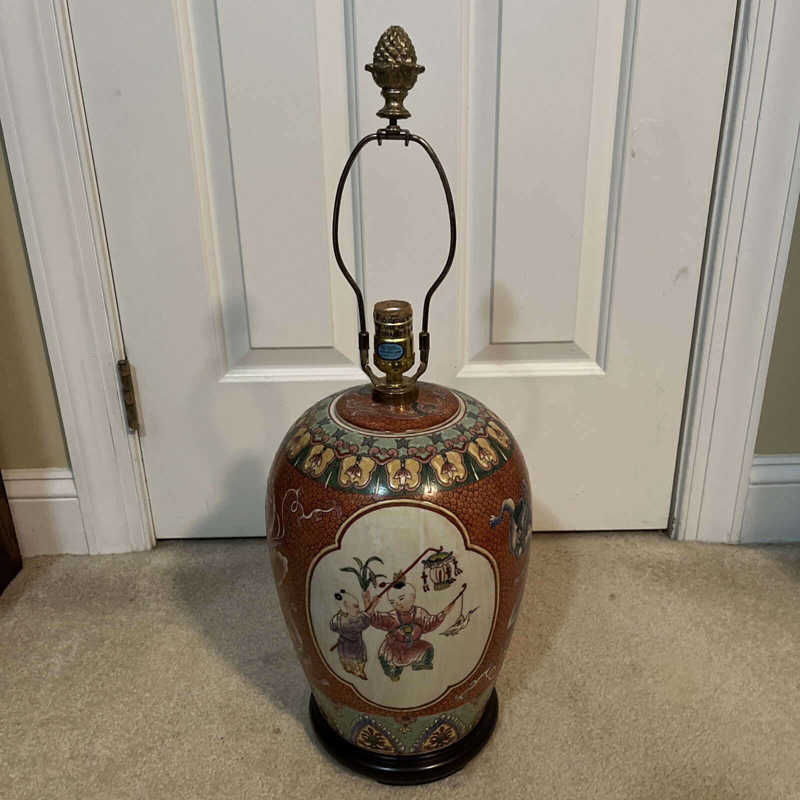 Antique MDM Chinese Porcelain Vase Lamp Kids Playing Textured 2 Avail Working