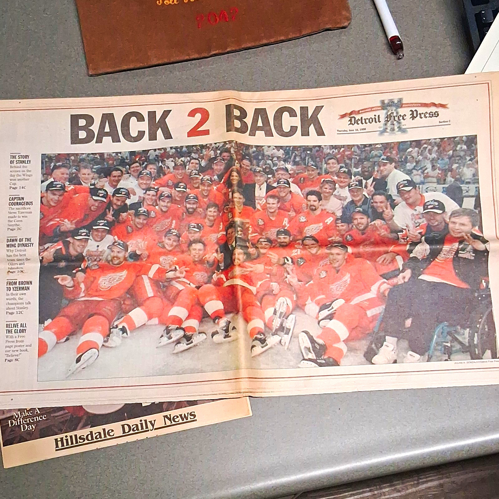 Detroit Free Press Back 2 Back Red Wings Champs June 18 1998