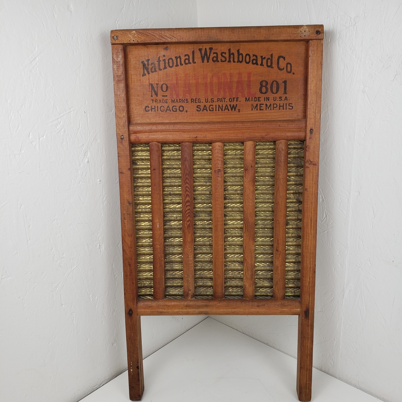 Vintage National Washboard Co No 801 The Brass King Wood Brass Washboard 24in