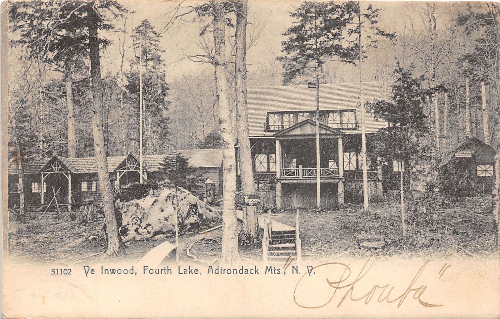 PC1/ Fourth Lake New York Postcard c1910 ADK Y Inwood Hotel  356