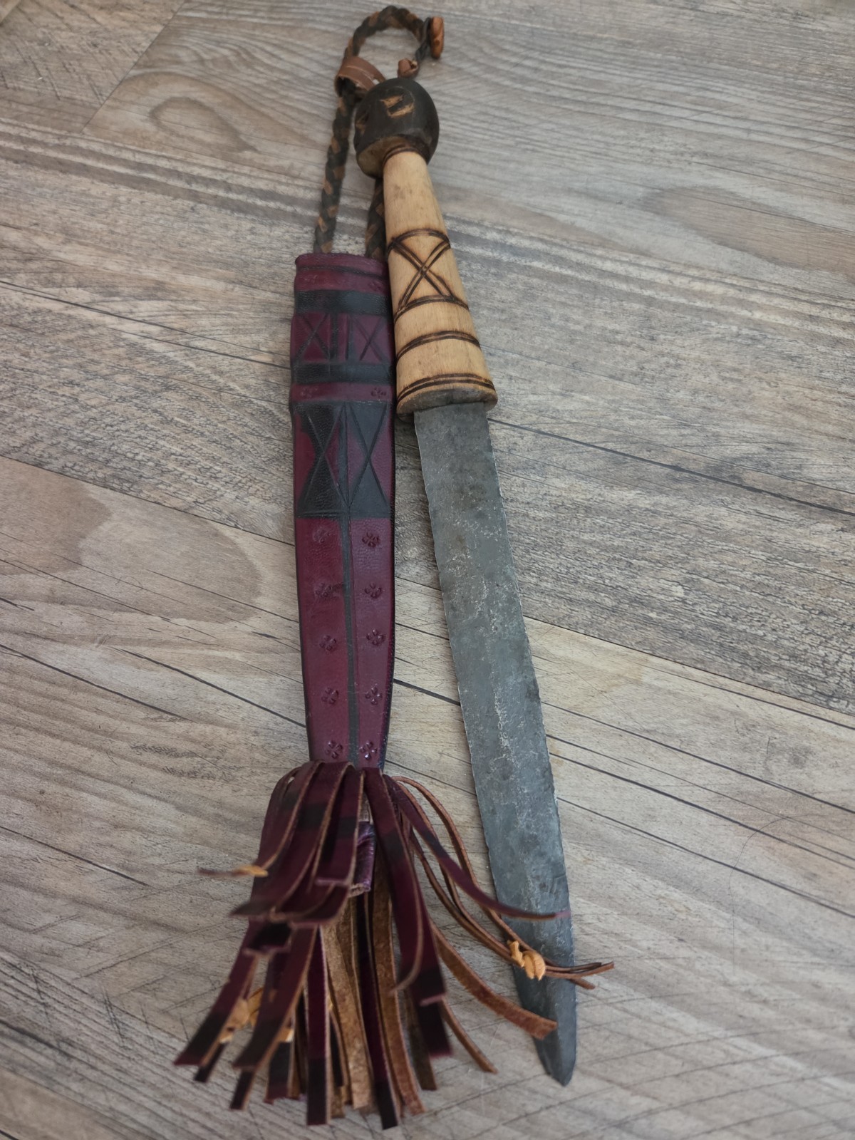 Vintage Manding Prestige Dagger West African Carved Wood Effigy Leather...