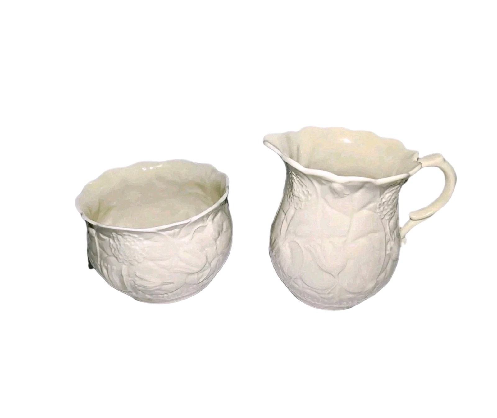 Vtg Belleek Serenity Cream Sugar Porcelain Floral Gold Trim 8th Mark 90s A+ Cond
