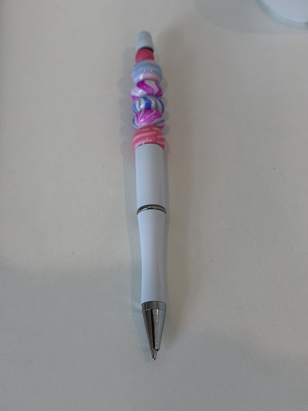 Handmade Pink Blue Swirl Beaded Retractable Ballpoint Pen