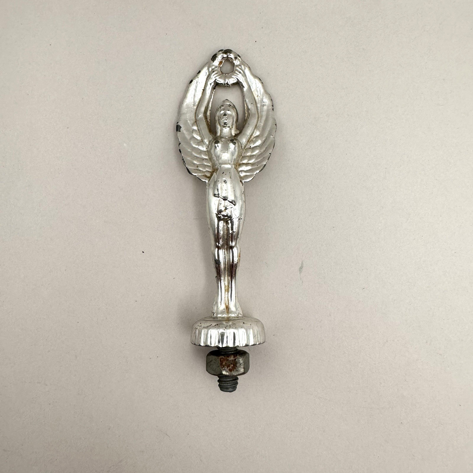 Vintage Winged Goddess Victory Trophy Topper Hood Ornament Rat Rod Metal 3.5”
