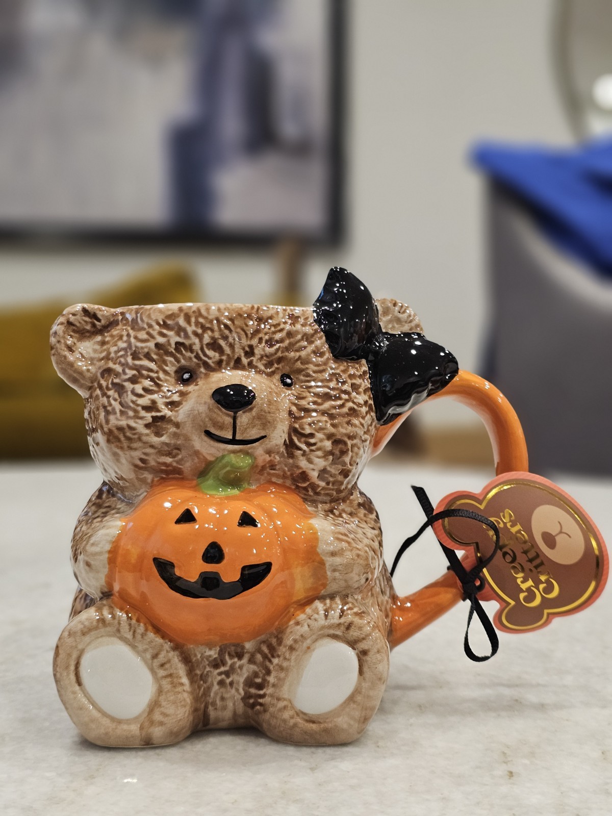 Creepy Critters Teddy Bear w/Bow Holding Pumpkin Halloween Coffee Mug 27oz NEW Creepy Critters Teddy Bear w/Bow Holding Pumpkin Halloween Coffee Mug 27oz NEW
