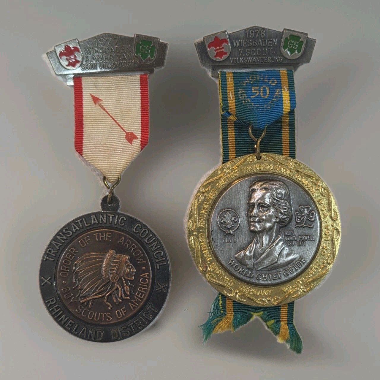 Vintage 1977 1978 BSA Transatlantic Council Order of the Arrow Medals Deschler