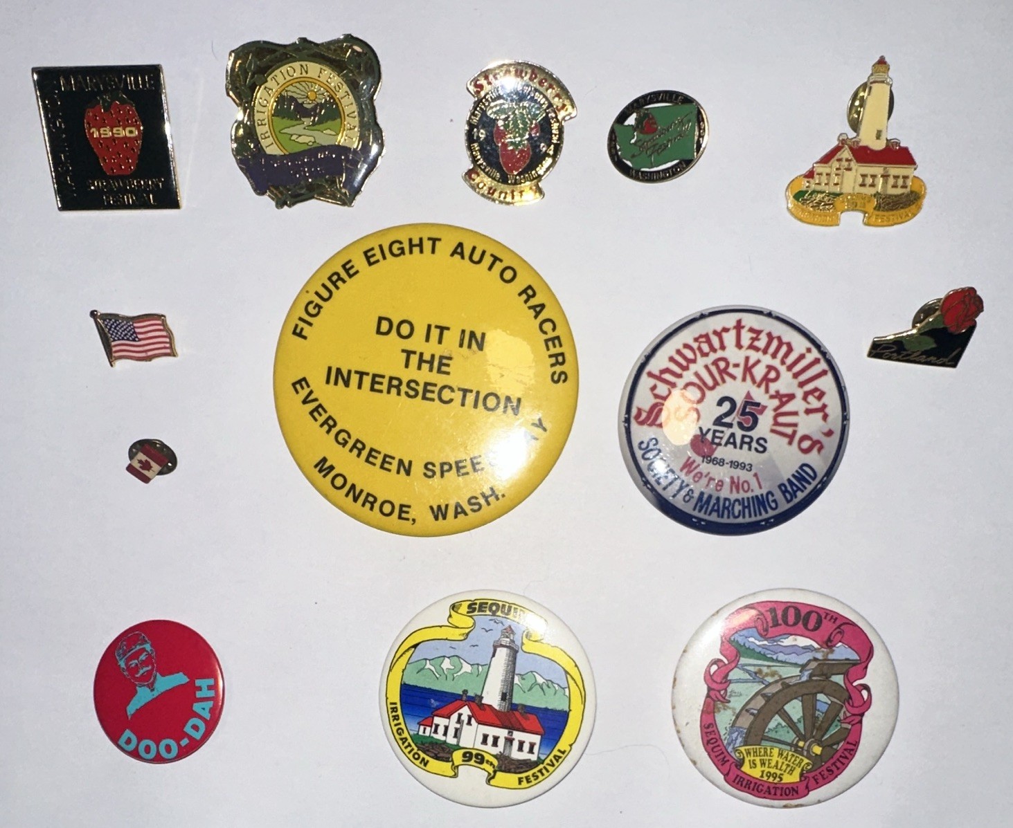 Vintage Pacific Northwest Souvenir Pin Lot Evergreen Speedway Pasadena Doo Dah