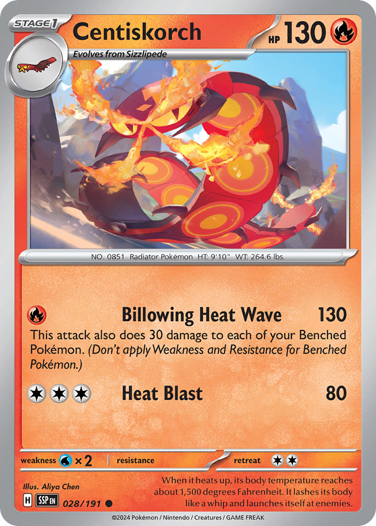 CENTISKORCH C REVERSE HOLO 028/191 SURGING SPARKS POKEMON NM/M