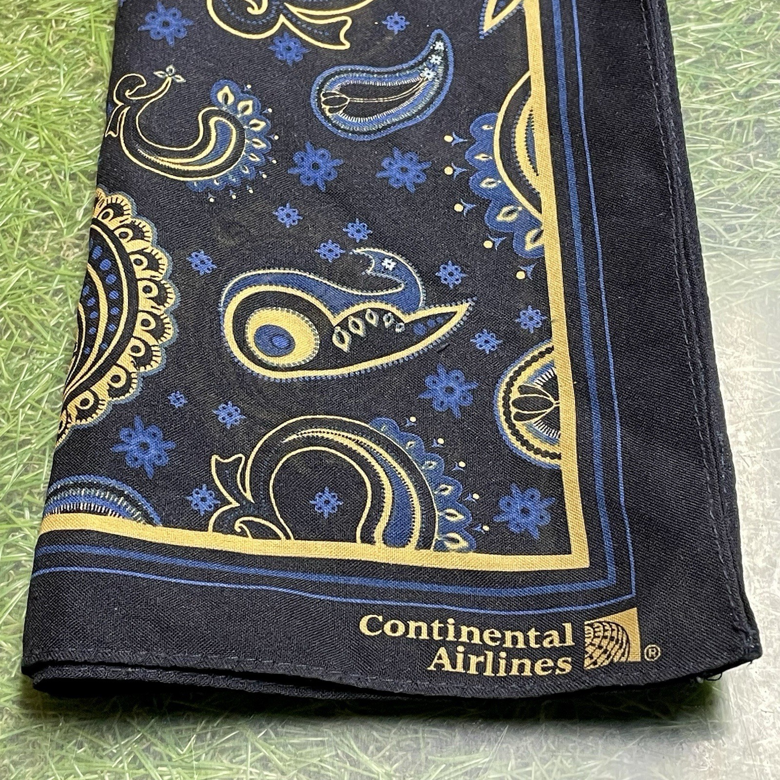 Vintage Continental Airlines Flight Attendant Scarf Navy Gold Paisley 21x21