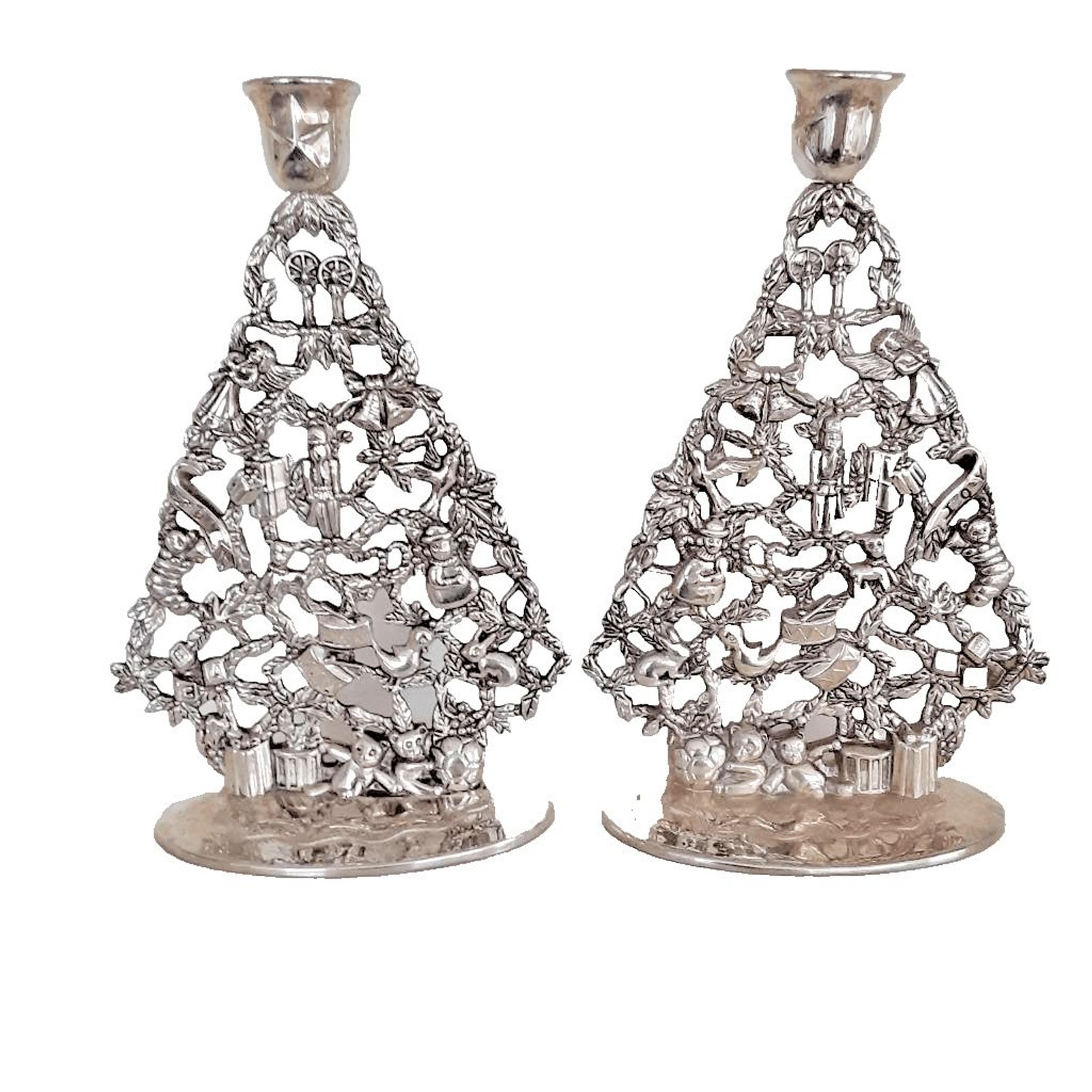 Vintage Godinger Silverplate Christmas Tree Candlesticks Pair Candle Holders