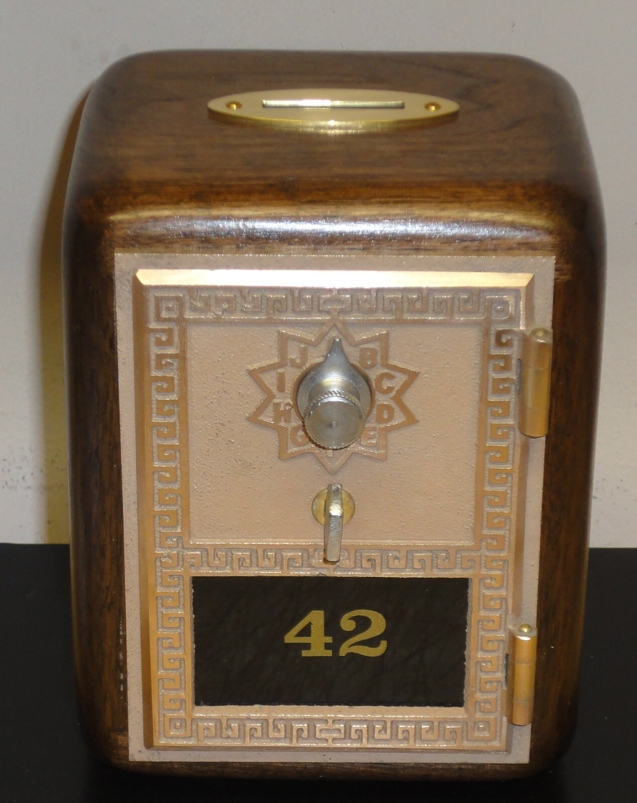 Antique U S Post Office Box Door Bank With Brass Slot-Walnut 