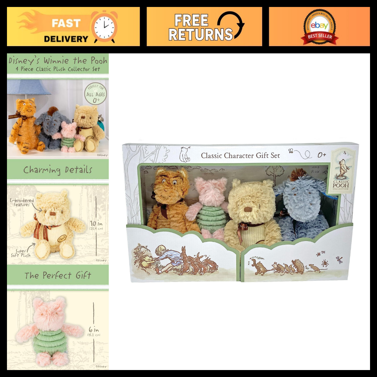 Disney Baby Winnie the Pooh Plush Collector Set - 4 Piece Stuffed Animals for Ki