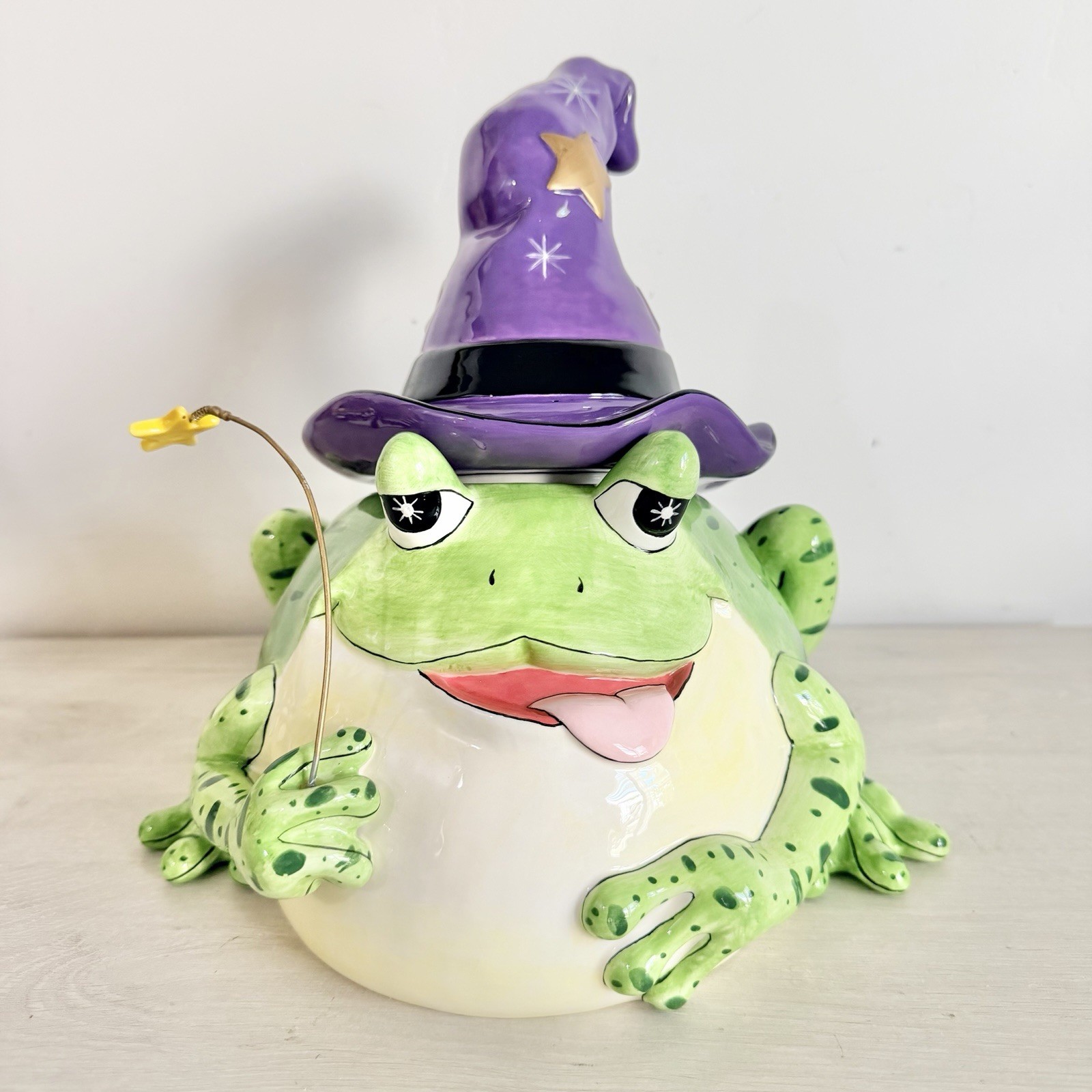 RARE Fitz & Floyd Spell Bound Frog Witch Cookie Jar Halloween Retired Wand