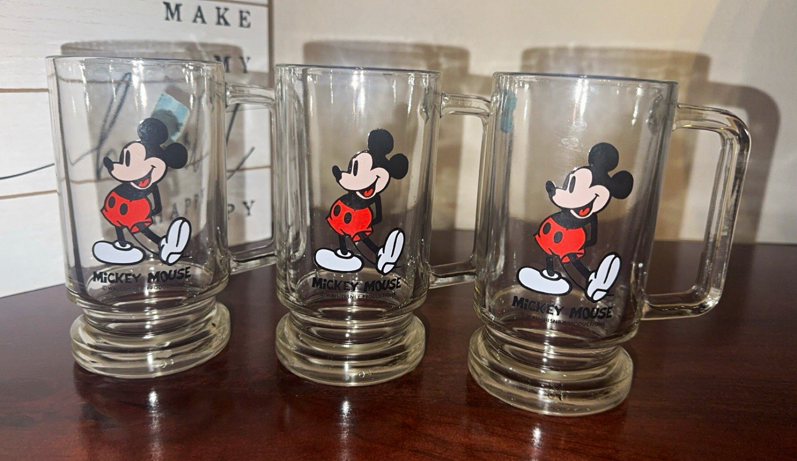 Vintage Walt Disney Productions, Mickey Mouse Glass Stein, Clear Mug