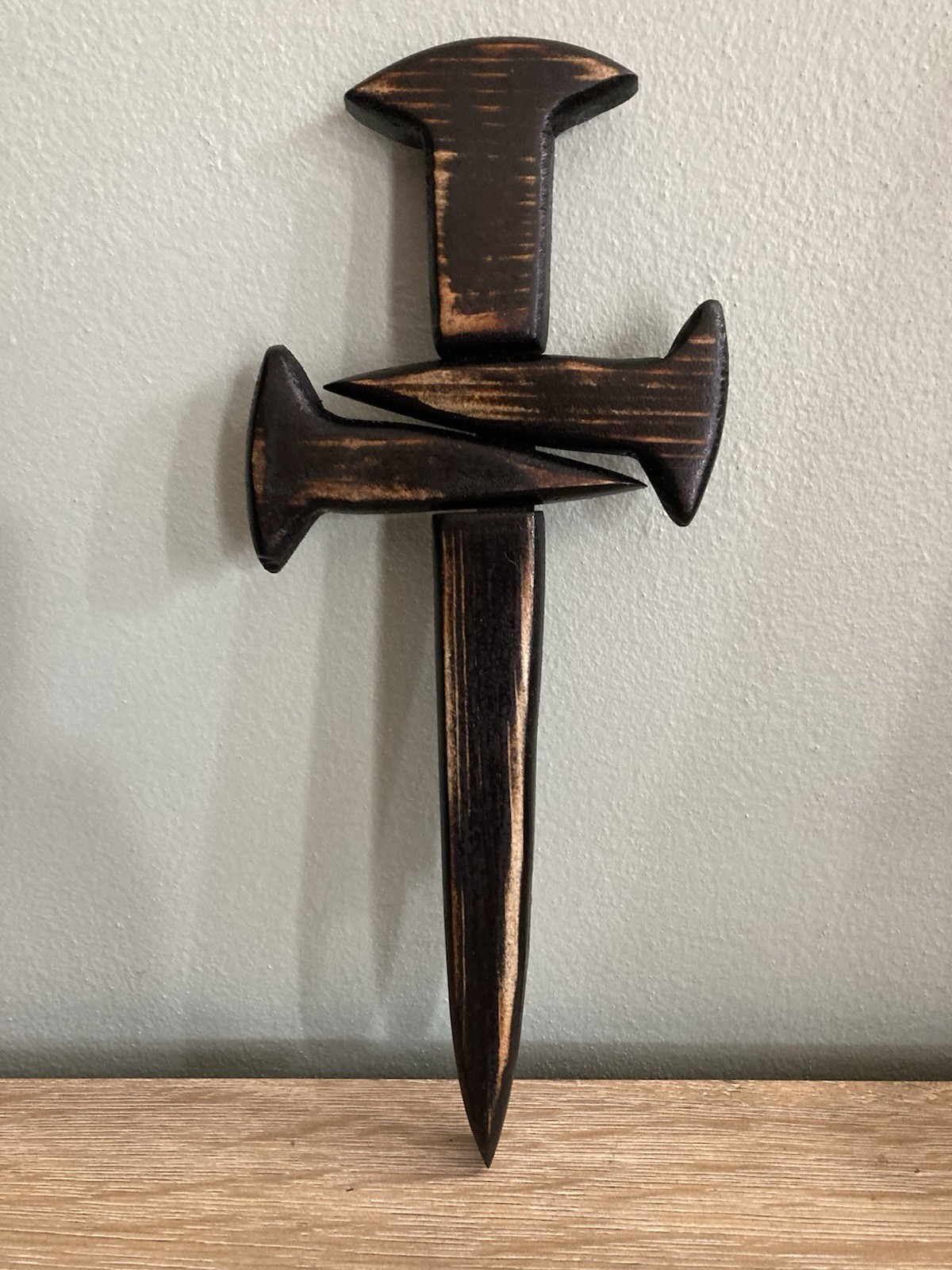Handcrafted Distressed Stained Wooden Cross Wall Hanging Christian Decor 10.5 In