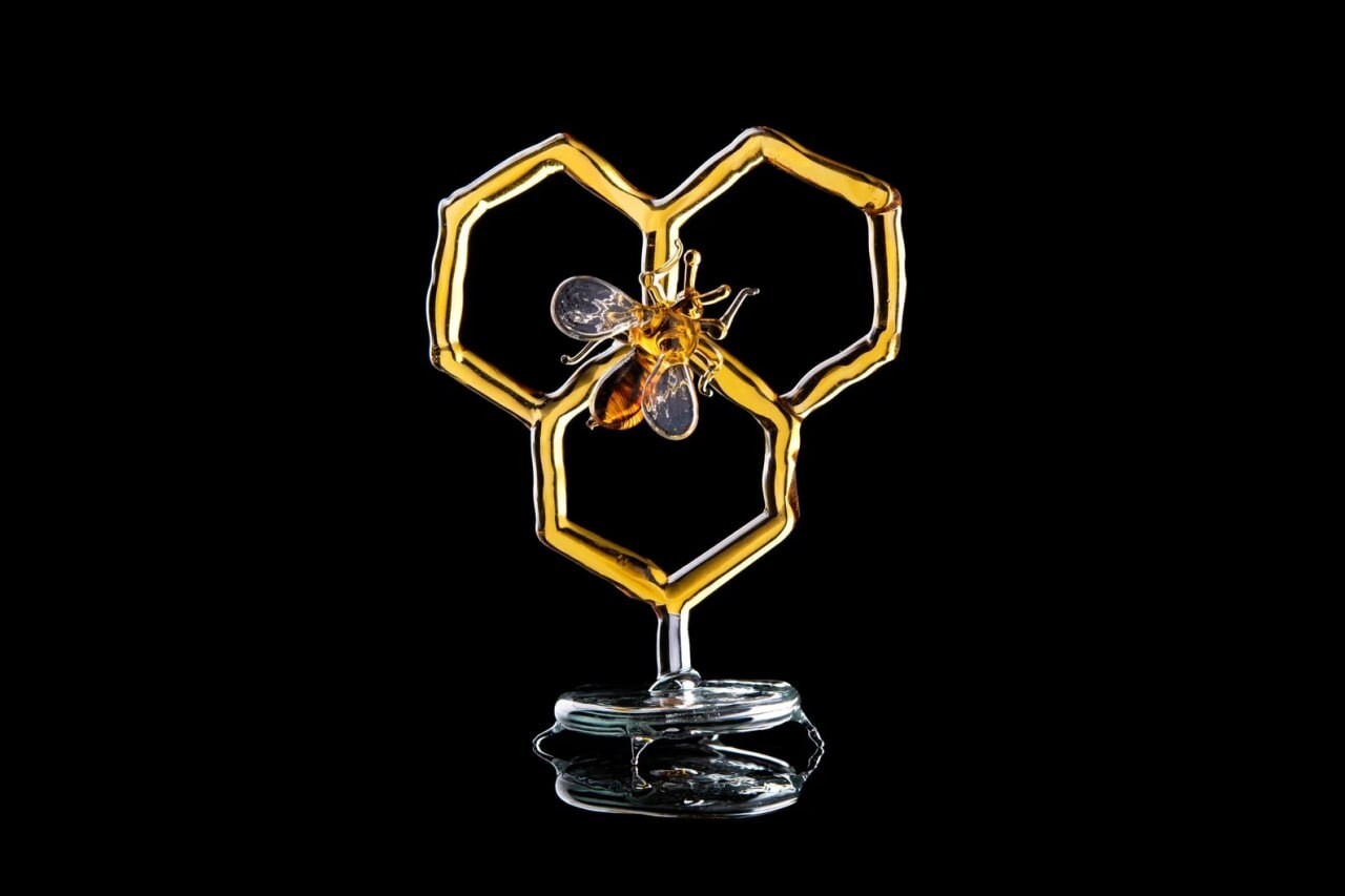 Glass Honeycomb and Bee Collectible Figurine Glass Bee Blown Glass honeybee