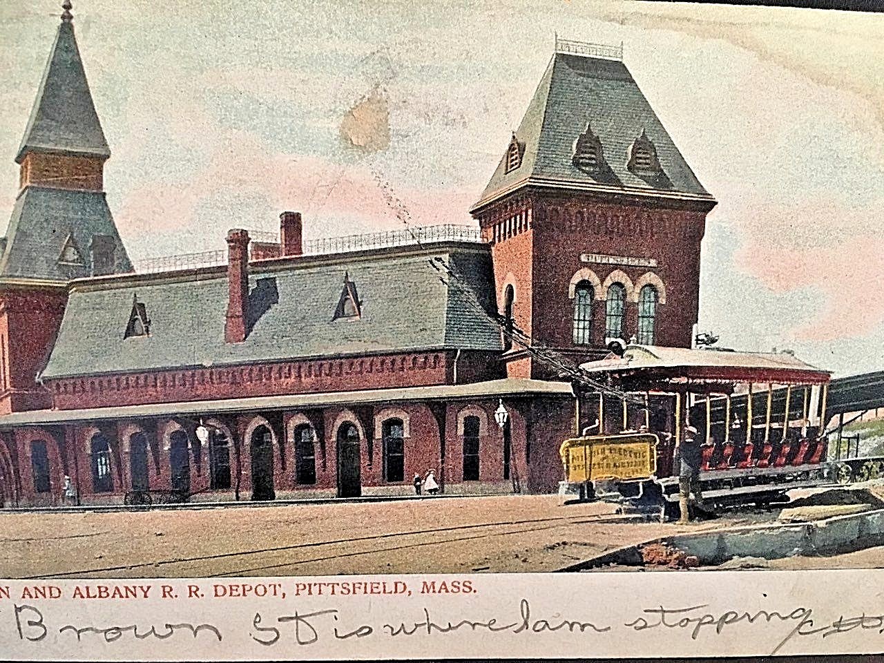 Postcard 1909 Hand Tinted View- Boston& Albany Railroad Depot, Pittsfield, MA X9