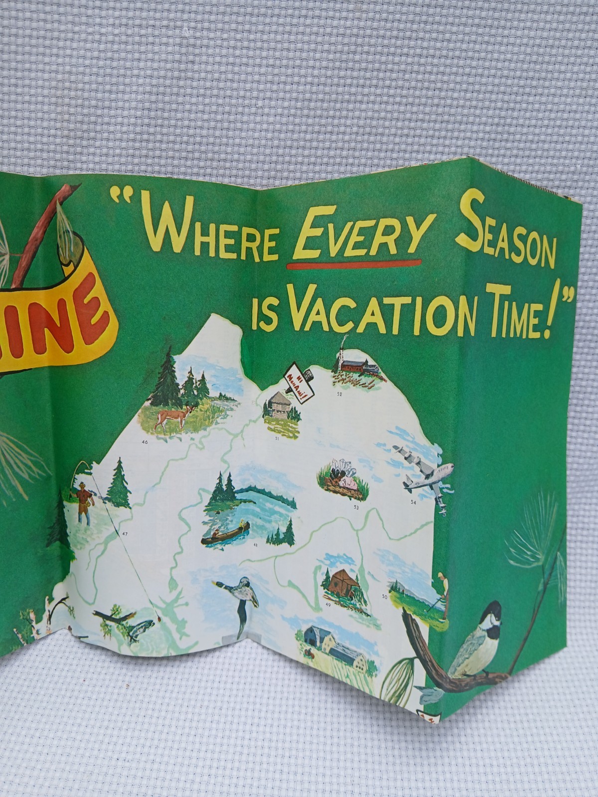 1965 Maine Vacationland Highway Map Pictorial Tourist Travel Map Lobster Coast