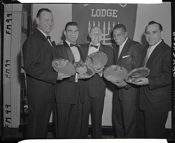 Baseball Greats Holding B\'nai B\'rith Awards 1955 Photo - The sports lodge of B\'n