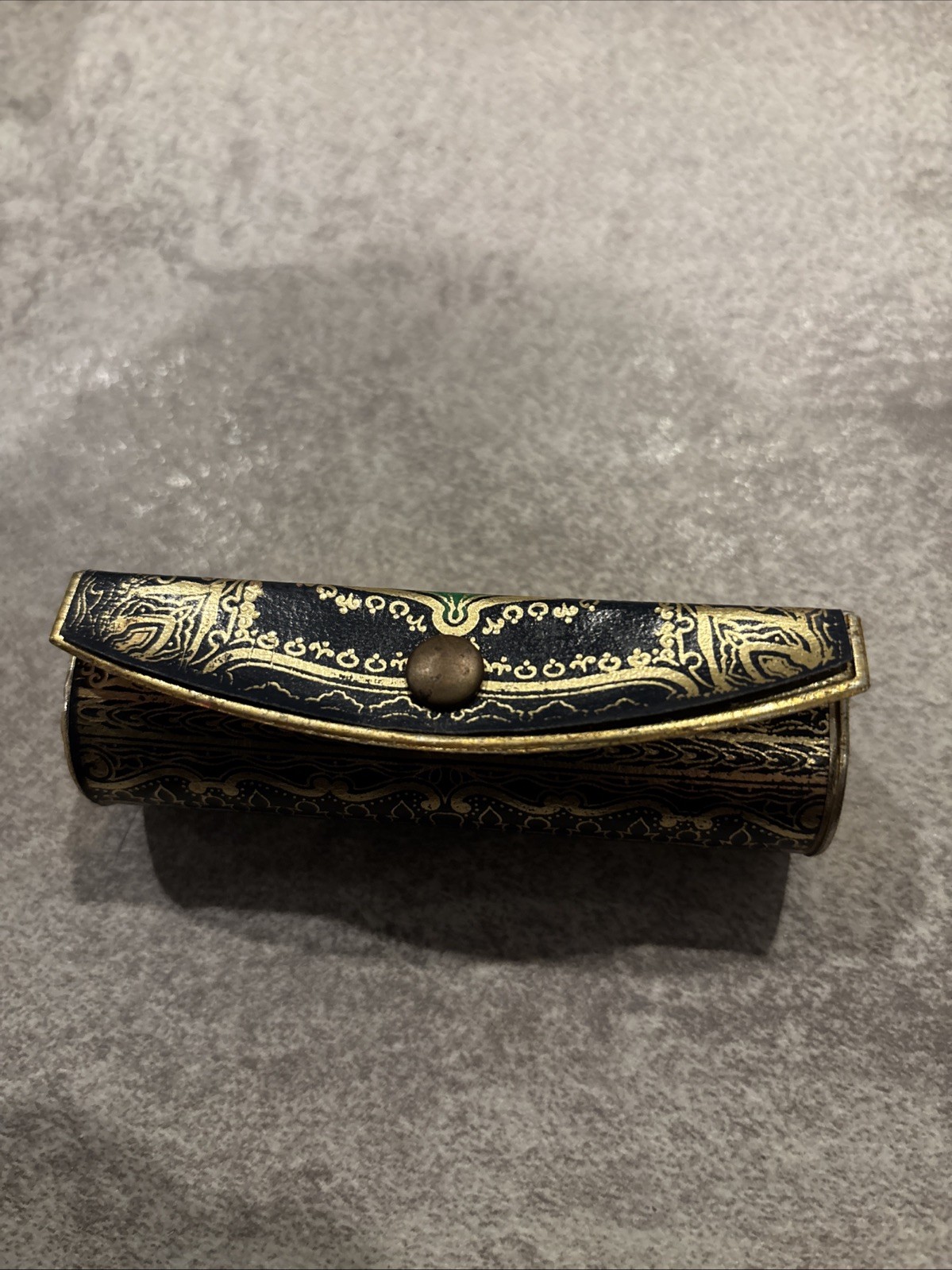 Brevettato Genuine Italian Leather Lipstick Case- Gold Accents Mirror Vintage