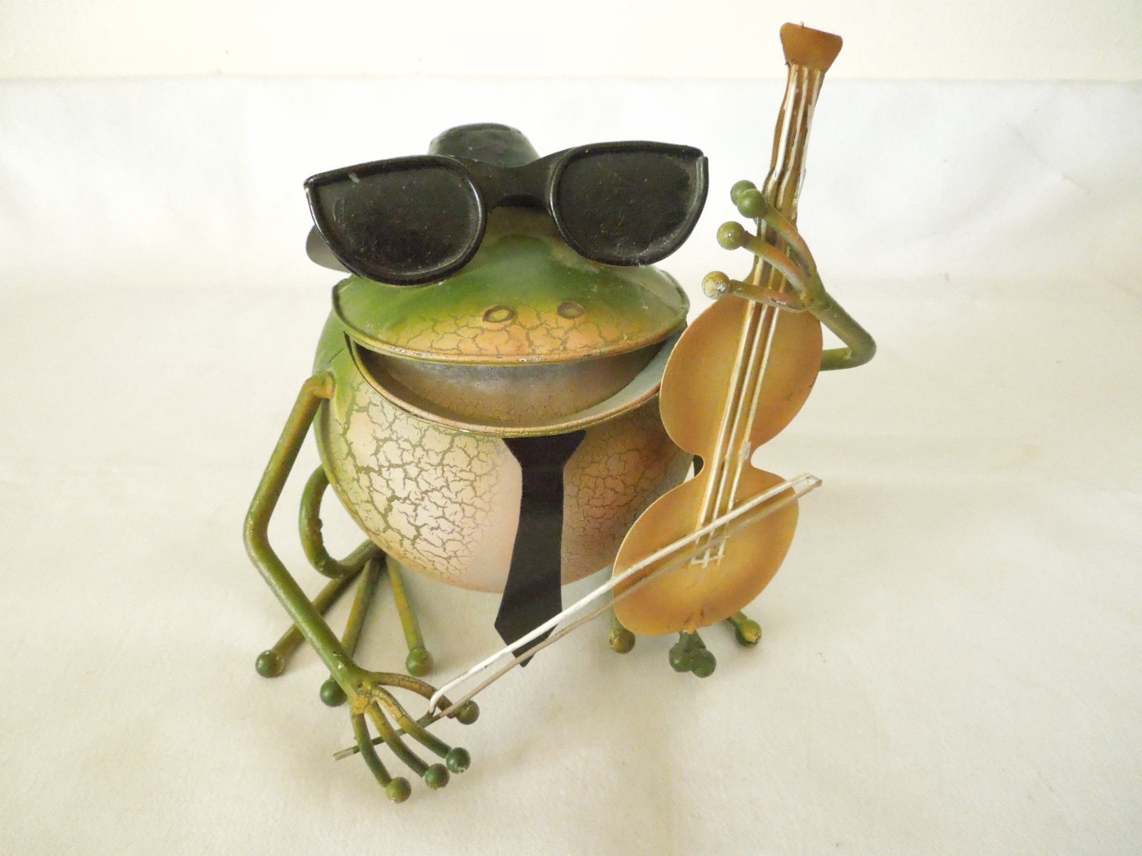 All Metal Frog Figurine Playing Cello with Hat, Tie & Sunglasses 7\