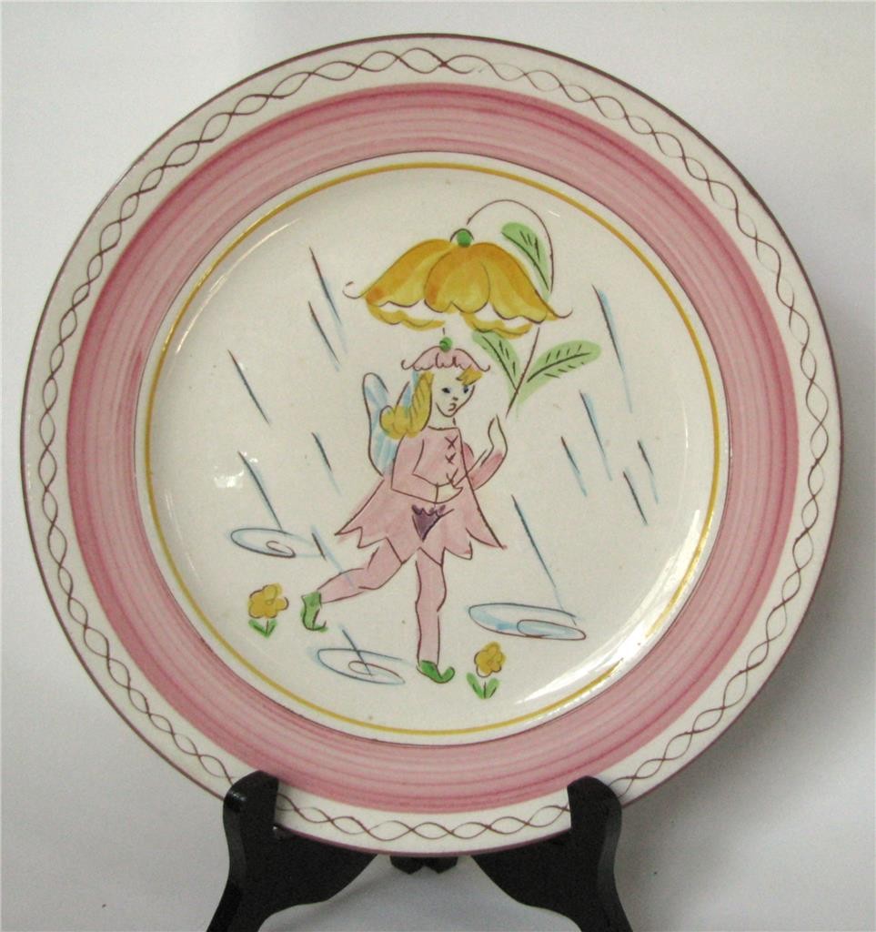 Vintage Stangl Hand Painted Pink Pixie Fairy Plate Art Pottery  9\