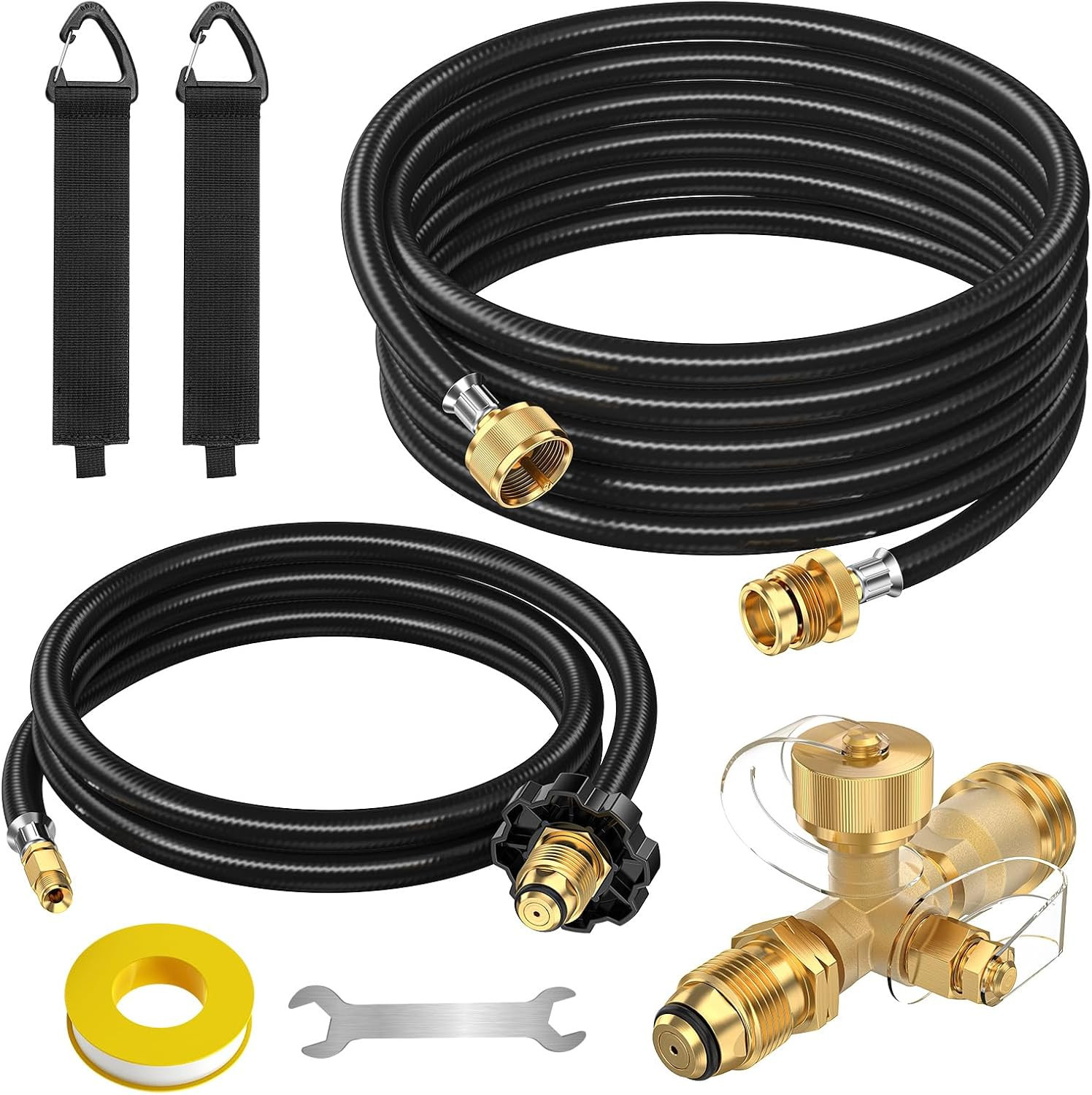 Extend a Stay Rv Propane Kit, 5FT&12FT Propane Hoses Propane Brass Tee Kit Extend a Stay Rv Propane Kit, 5FT&12FT Propane Hoses Propane Brass Tee Kit