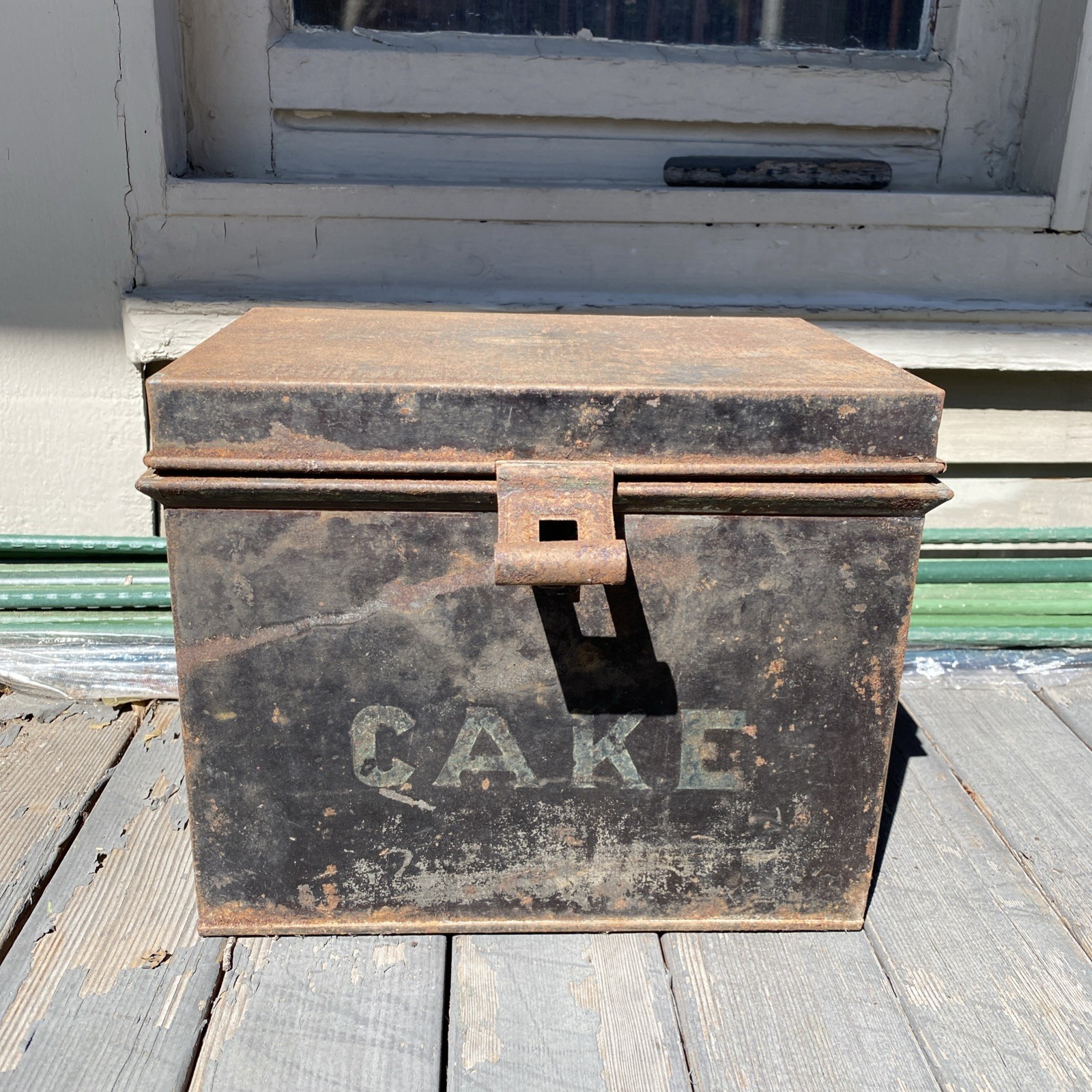 Antique Kreamer Tin Cake Box Hinged Latch Metal Chest primitive Farmhouse Decor