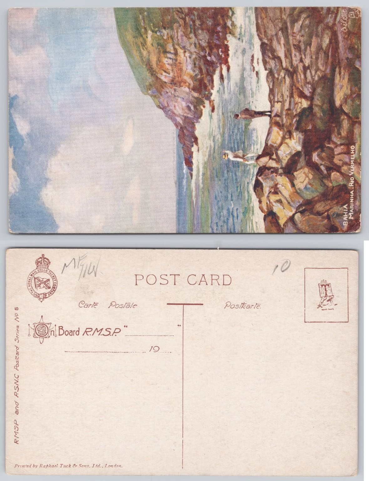 Vintage Raphael Tuck Postcard Bahia Marinha Rio Vermelho Brazil RMSP Ship