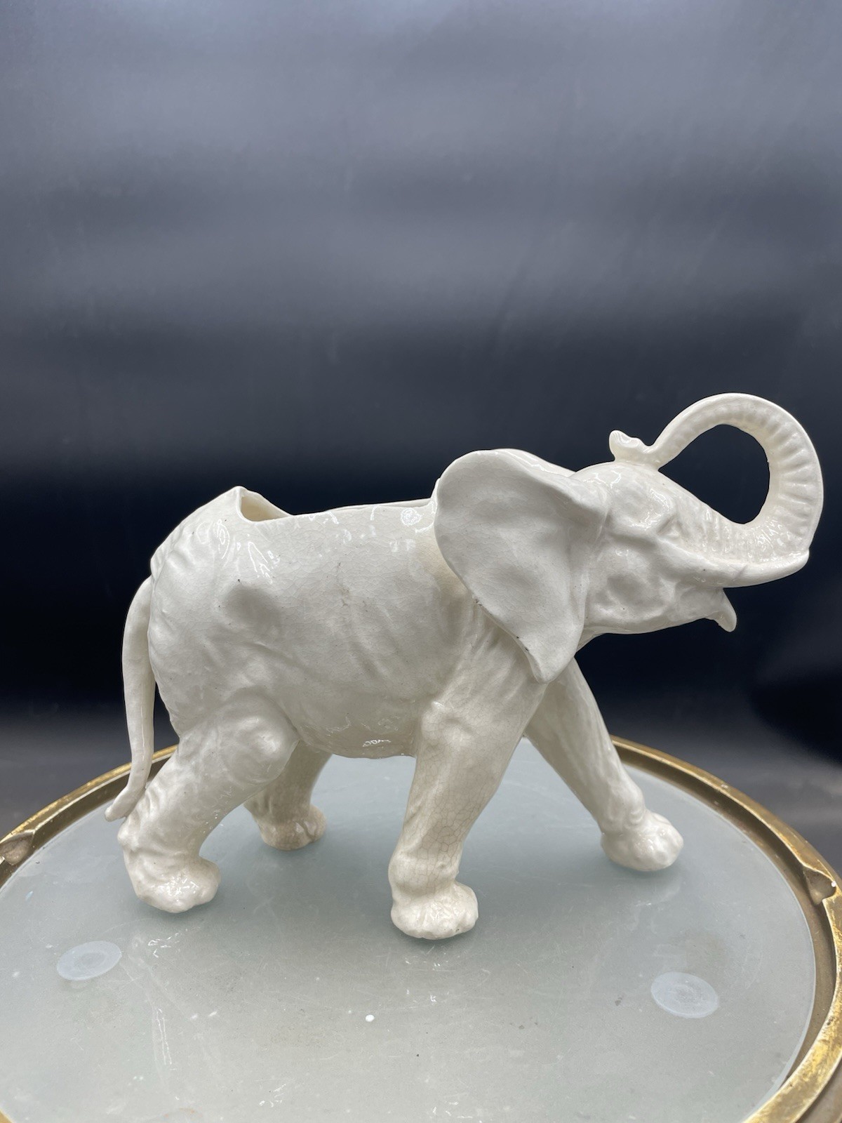 Vintage 8” Ceramic White Elephant Planter Vase, Japan VG
