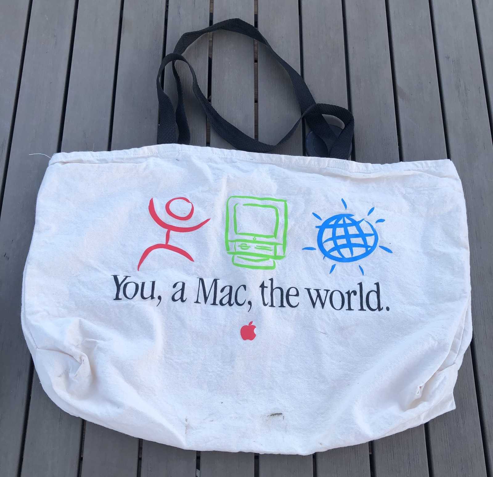 Vintage Apple Macintosh Computer Canvas Tote Bag 23” x 15”  You, Mac, the World