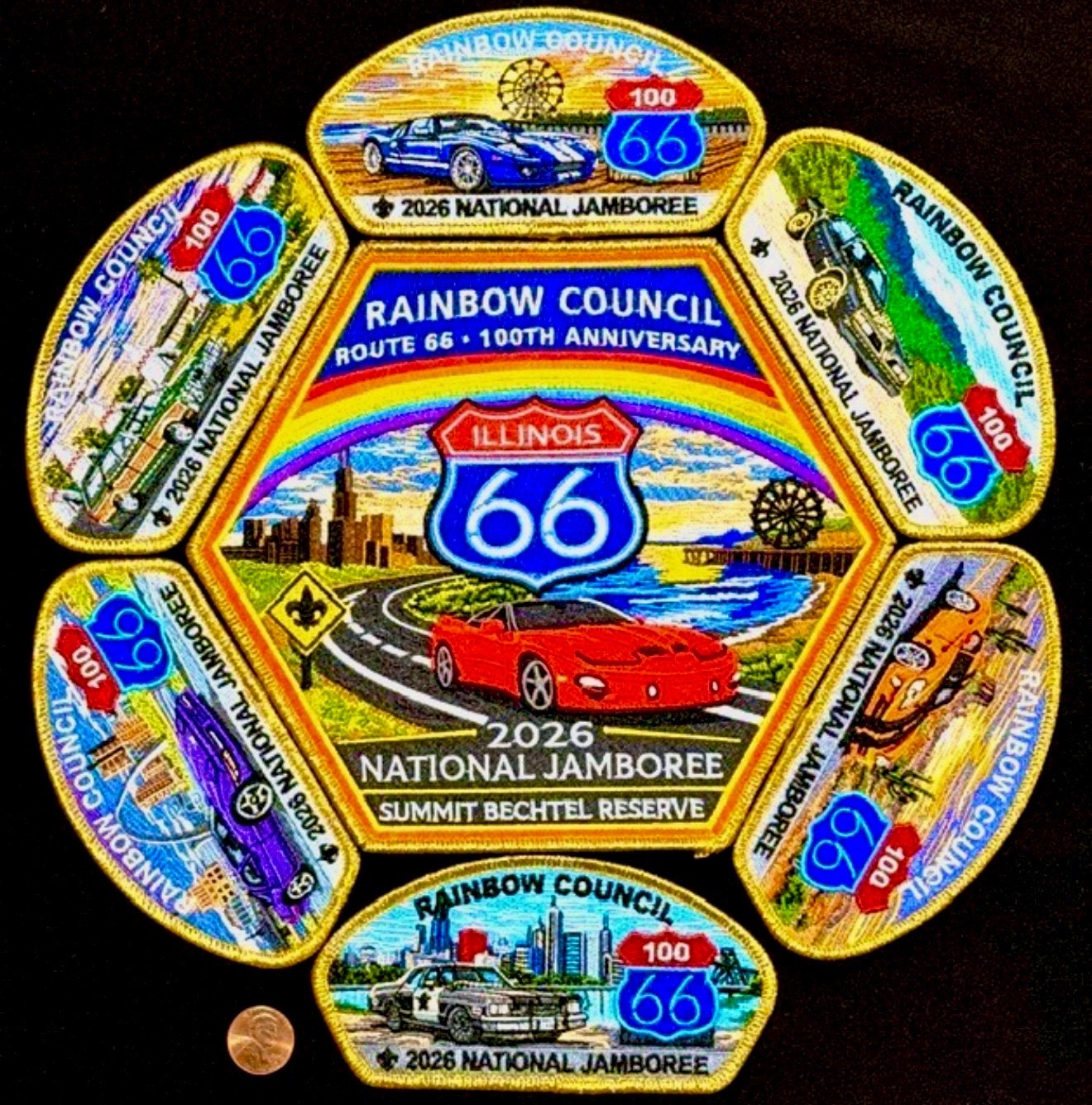 BSA RAINBOW COUNCIL 197 OA 2026 JAMBOREE 7-PATCH ROUTE-66 GMY SET ONLY 31 MADE