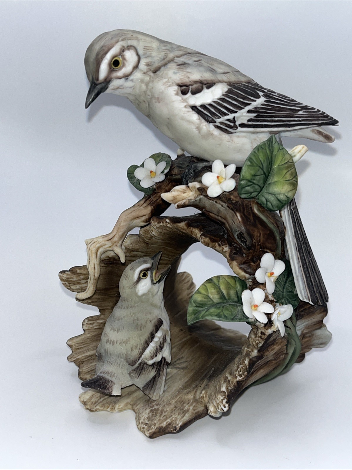 Homco Masterpiece Porcelain Bird Figurine Parent & Baby Nest Floral