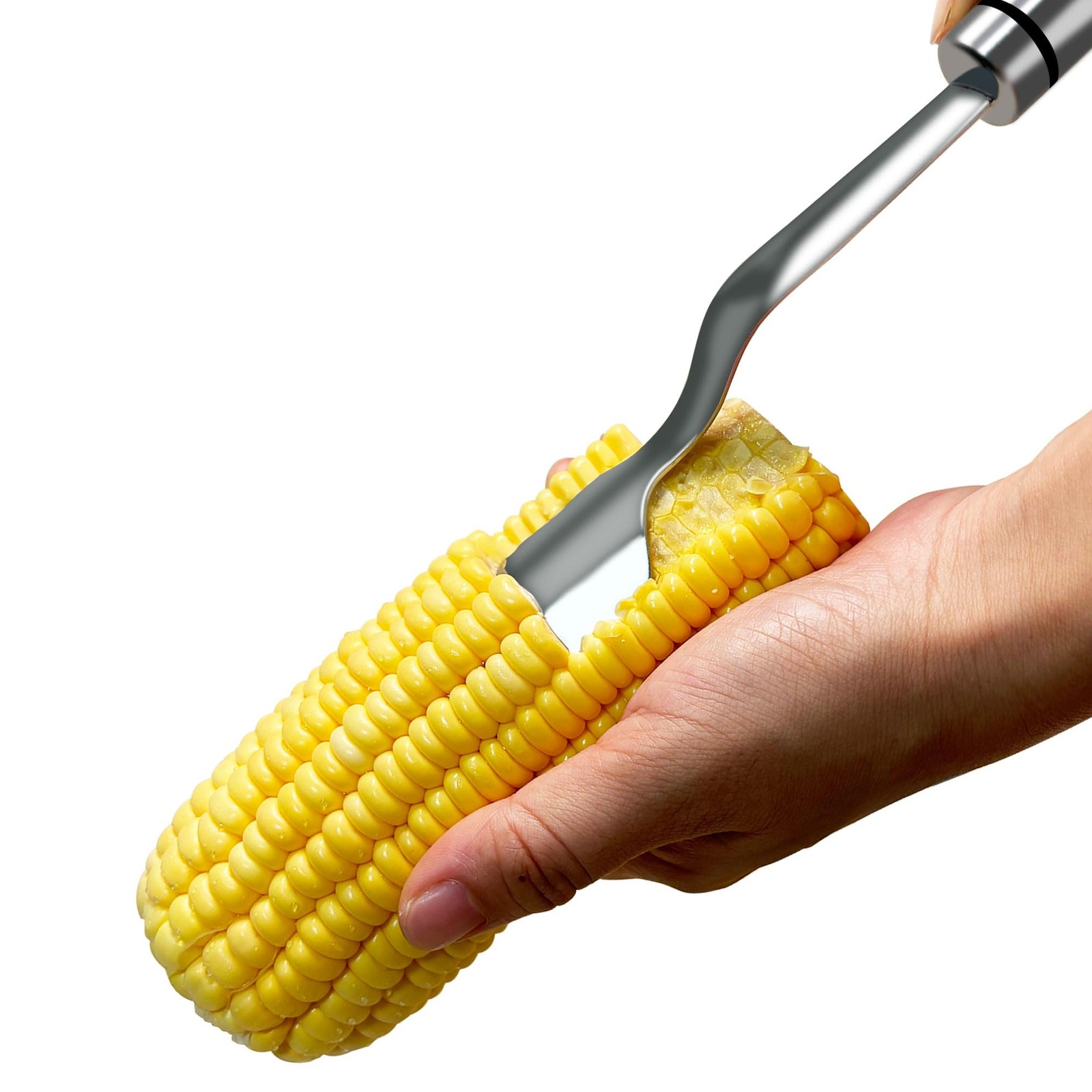 Long Handle Corn Peeler, Stainless Steel Cob Handle, Silver