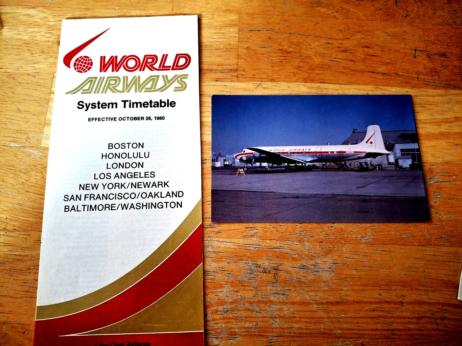 World Airways System Timetable October 26 1980+ World Airways DC-6 Postcard