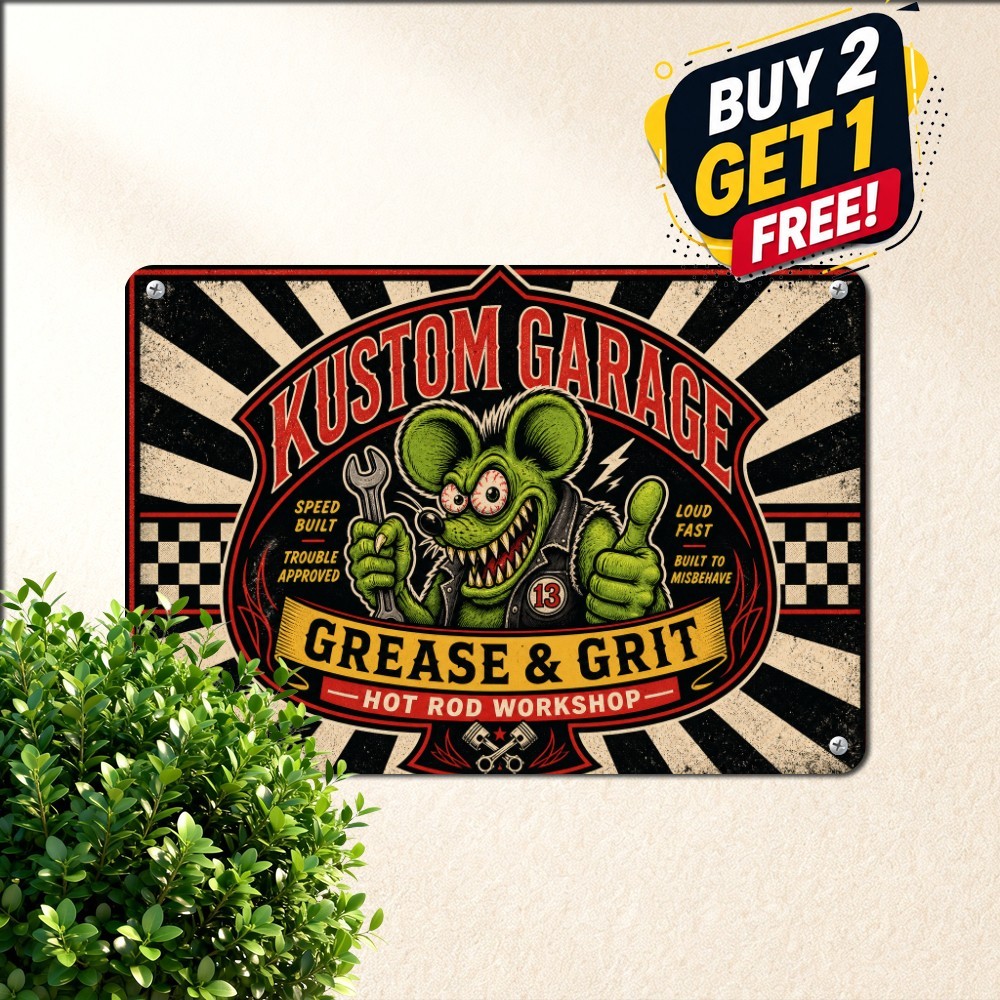 Vintage Cartoon Monster Metal Sign Retro Hot Rod Comic Garage Tin Plaque