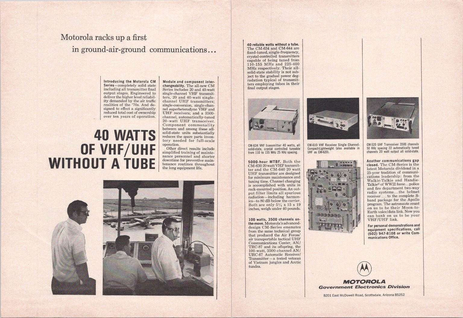 Motorola CM-Series Solid-State VHF/UHF Communications Vintage 1960s 2pg Print Ad
