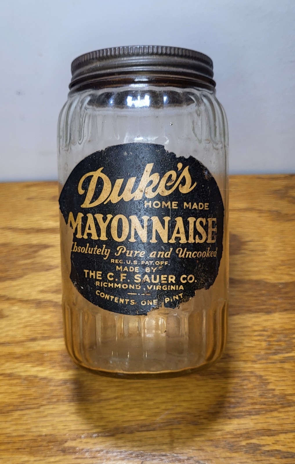 Vtg Dukes Home Made Mayonnaise Jar W/ Lid And Label 5\ Vtg Dukes Home Made Mayonnaise Jar W/ Lid And Label 5\