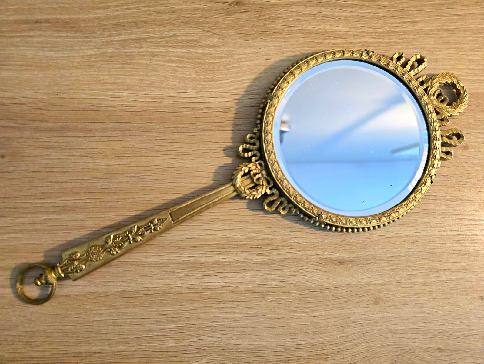 Vintage French Empire Gilt Hand Mirror Portrait Miniature Le Guay Style