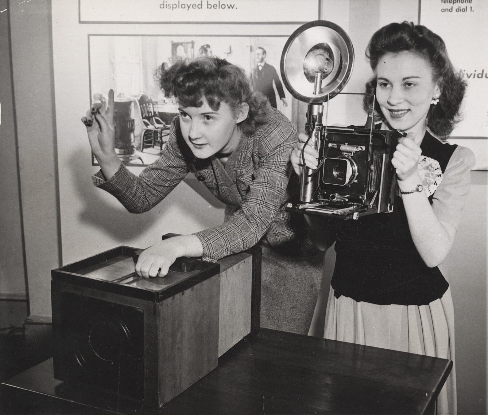 1944 Using Replica of 1839 Samuel Morse Camera and Modern Press Camera Photo