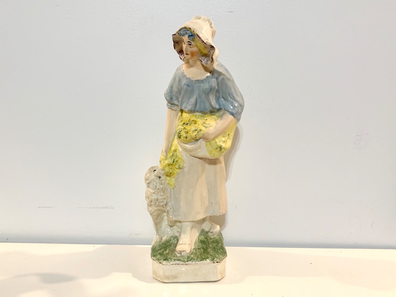 Antique Lancaster and Sons English Ceramic Shepherd Woman with Sheep Figure