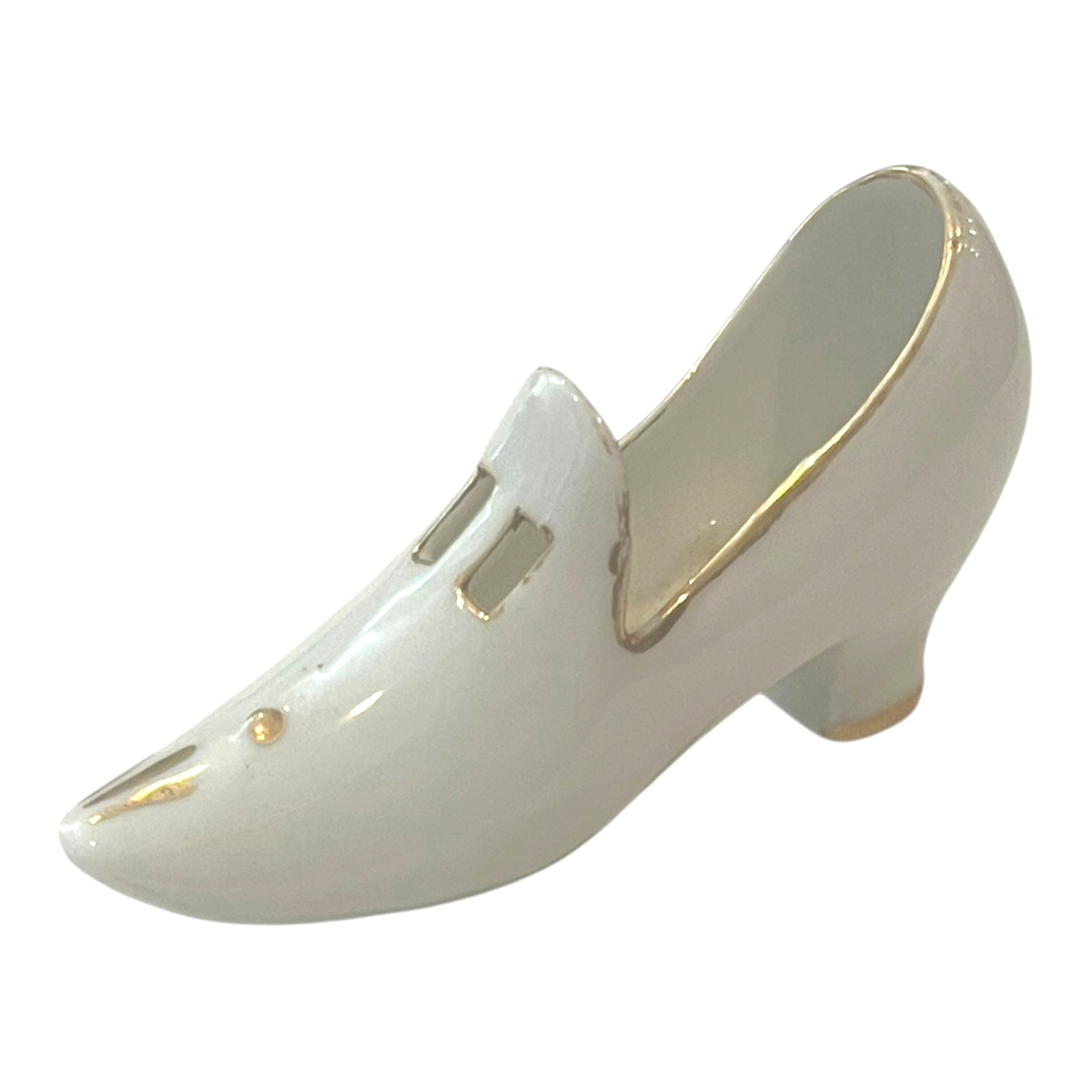 Porcelain Miniature Shoe Figurine White Gold Trim Colonial Slipper Japan 4