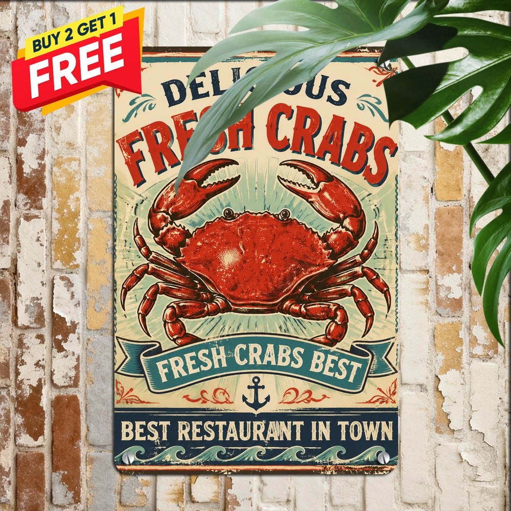 Fresh Seafood Crab Best in Town Restaurant Cafe Wall Metal Sign