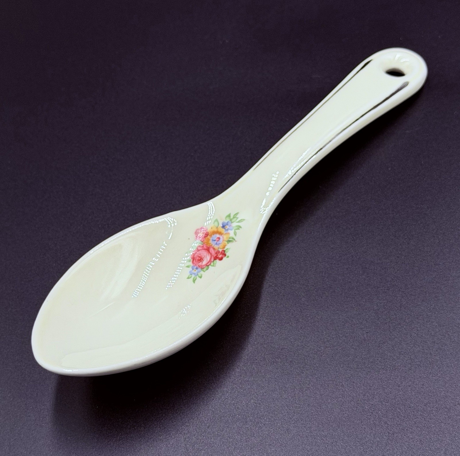 Vintage Hall China Blue Bouquet Platinum Trim Large Ceramic Serving Spoon 9\