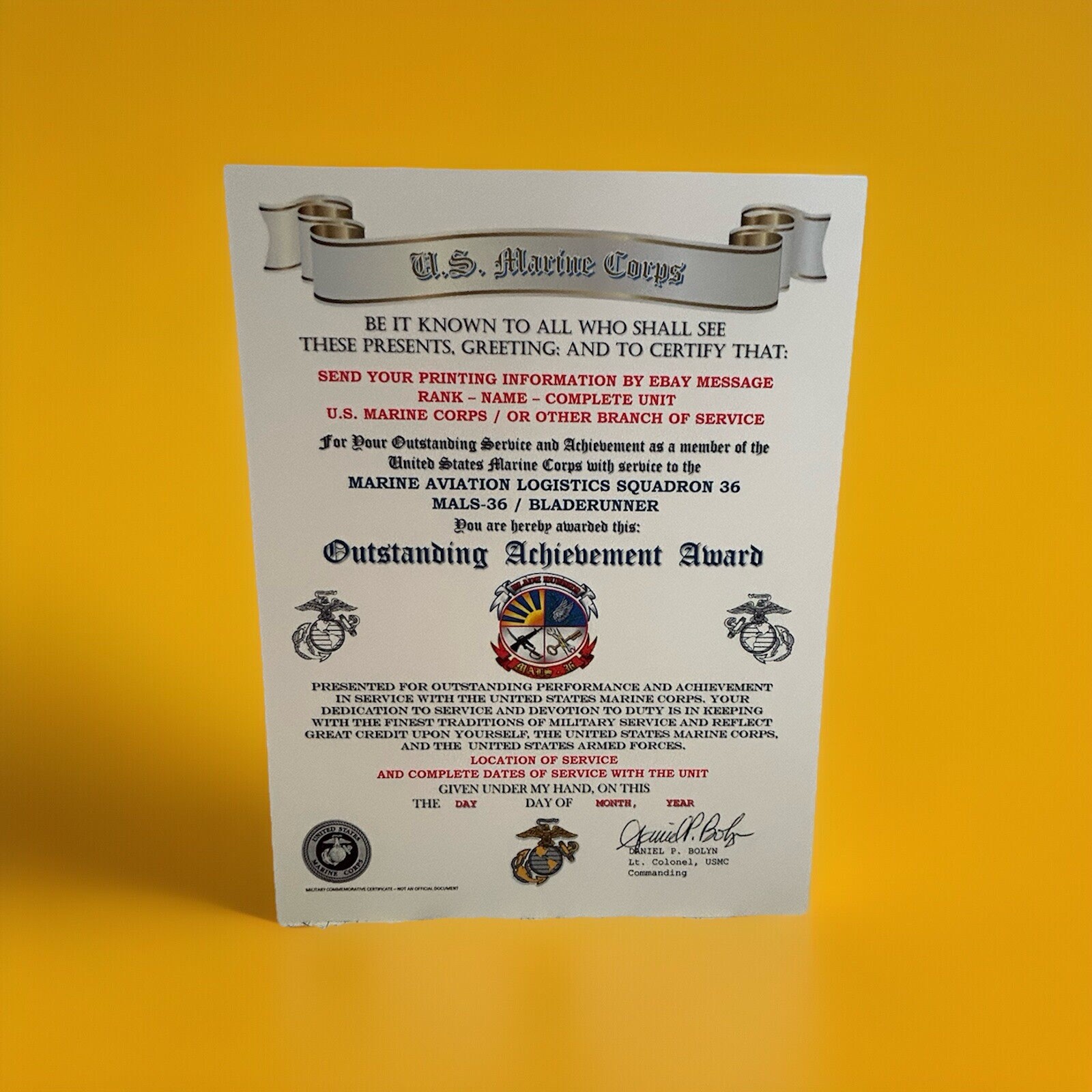 U.S.M.C. / MARINE AVIATION LOGISTICS SQUADRON 36 / OUTSTANDING ACHIEVEMENT AWARD