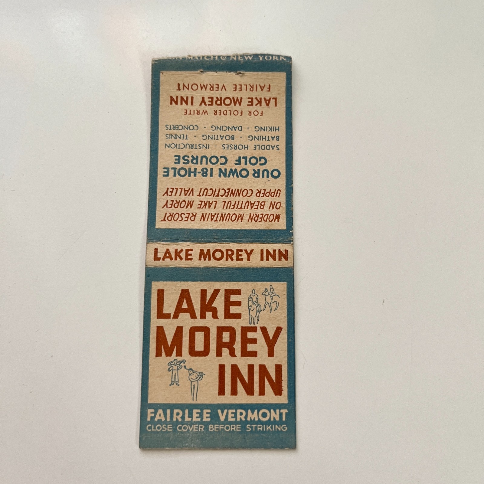 Lake Morey Inn Golf Course 1939 Fairlee VT Vintage Matchbook Cover TMB86-1